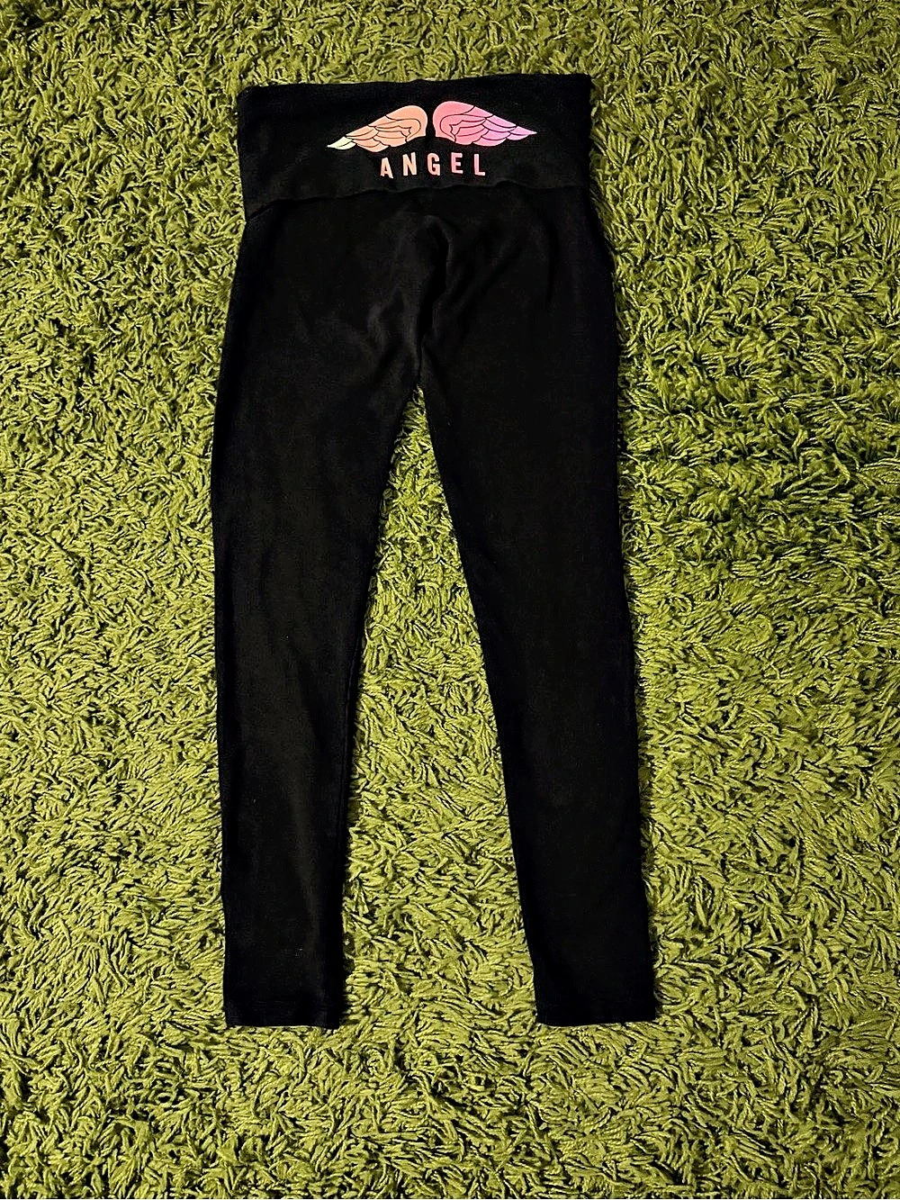 Victoria's Secret Angel Wings Foldover Leggings Black & Pink Small